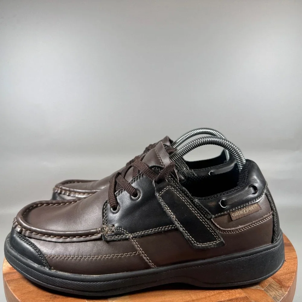 Orthofeet 422 Mens 8.5 2E Wide Brown Leather Orthopedic Boat Shoes Loafers